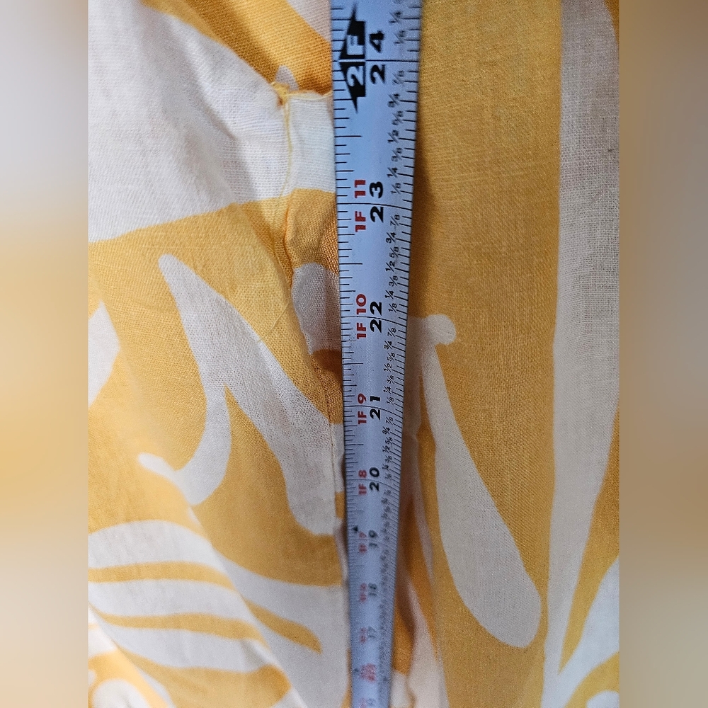 Christian Siriano Yellow Floral Linen Blend Cropped Capri Pants Sz M 24 Inseam - Picture 9 of 10